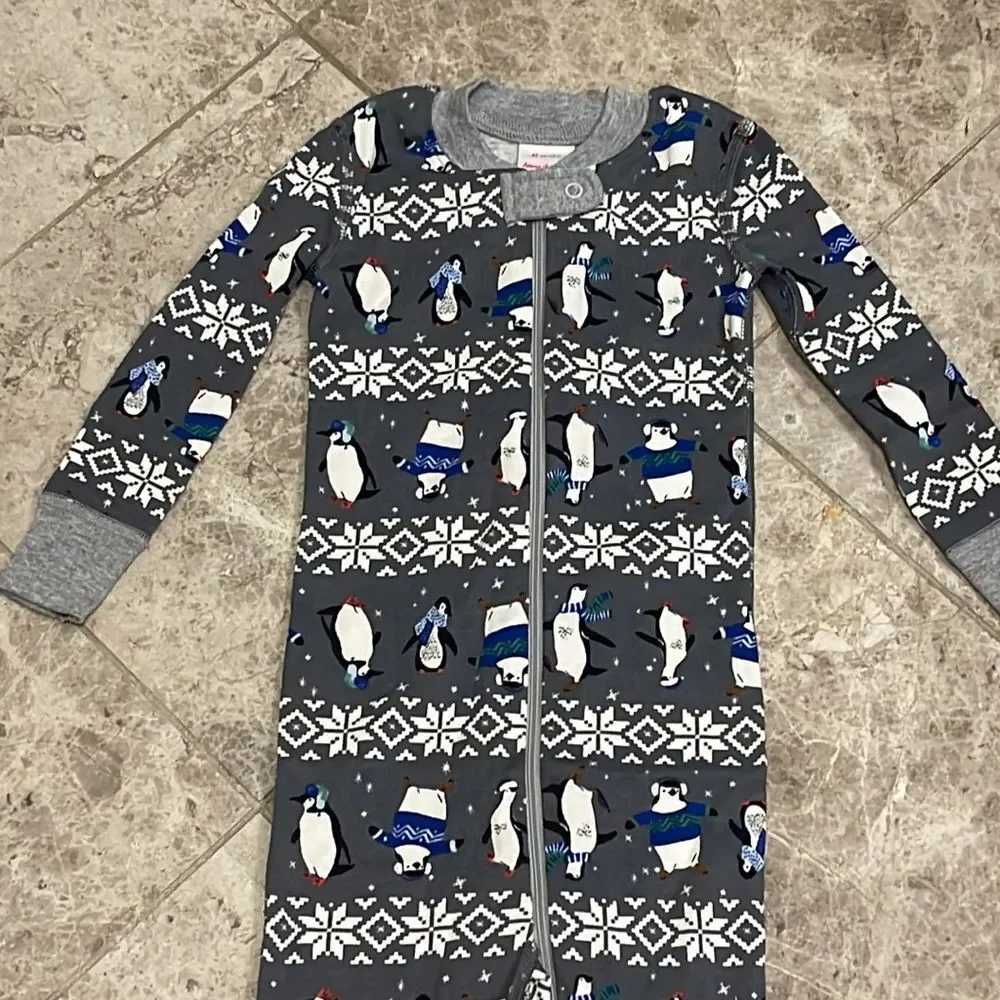 Hanna Andersson Gray Winter Penguin Holiday PJ Zip Up Pajama NEW